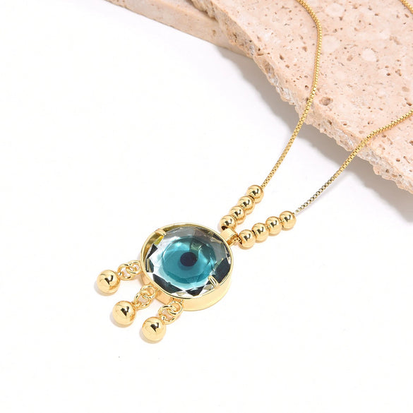 Necklace Pendant Fashion Creative Geometric Glass Eye Copper Mixed Gem Inlay 18K Gold Plated