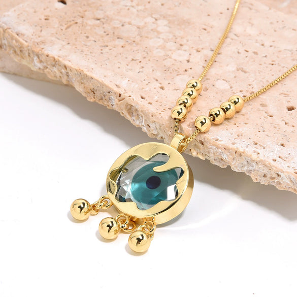 Necklace Pendant Fashion Creative Geometric Glass Eye Copper Mixed Gem Inlay 18K Gold Plated