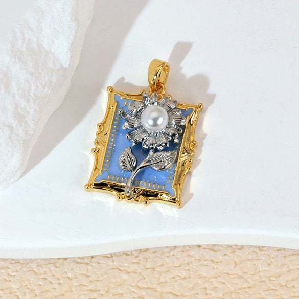 Necklace Pendant Imitation Pearl Flower Dripping Oil Painting Style