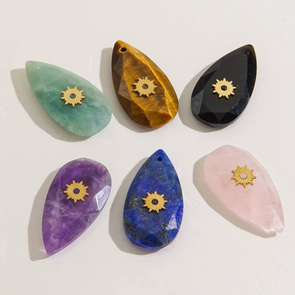 Necklace Pendant Jewelry Accessories Stainless Steel Natural Stone Inlay Hand Cut Water Drops Style
