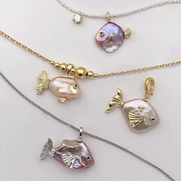 Necklace Pendant Jewelry Clown Fish Animal Zodiac Brass Copper Imitation Pearls Electroplating