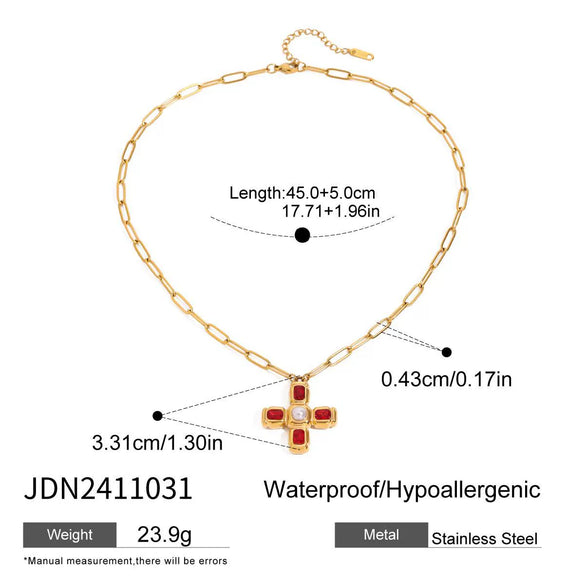 Necklace Pendant Jewelry Stainless Steel Titanium Steel Geometric Cross Electroplated Glass Pearl Zircon