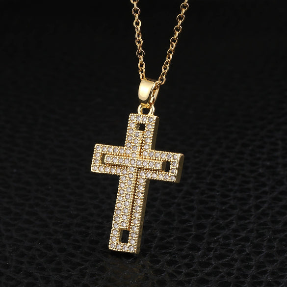 Necklace Pendant Love Cross Female Niche Design High Grade Clavicle Chain Copper Heart Shape Electroplated