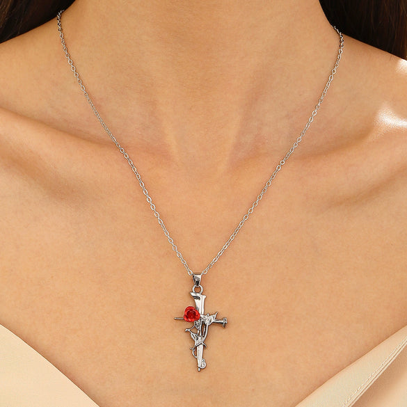 Necklace Pendant Micro Inlaid Zircon Cross Copper Alloy Geometric Electroplating For Women