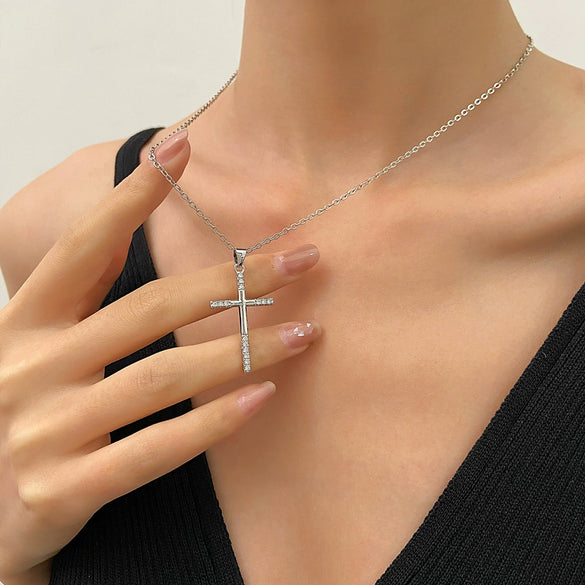 Necklace Pendant Micro Inlaid Zircon Cross Copper Alloy Geometric Electroplating For Women