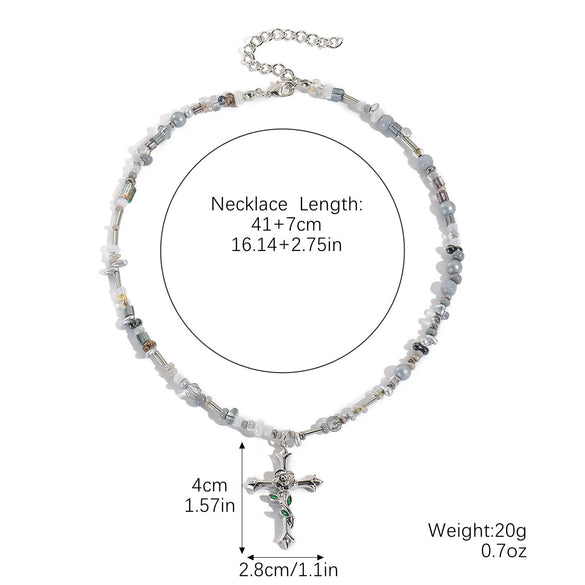 Necklace Pendant Mosaic Rose Cross Zinc Alloy Crystal Beaded Electroplating Simple Irregular