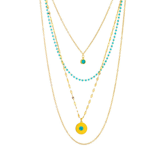 Necklace Pendant Multilayer Irregular Round Turquoise Stainless Steel Geometric Electroplated