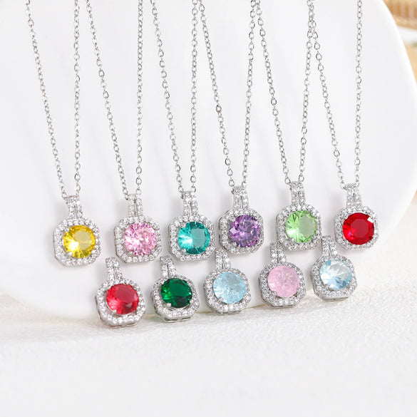 Necklace Pendant Perfume Bottle Square Copper Inlaid With Zircon Fashion Style