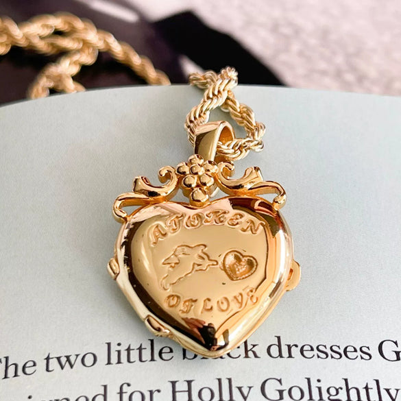 Necklace Pendant Photo Album Opening And Closing Love Copper Heart Shape Natural Style Electroplating Mixed Gemstone Inlay