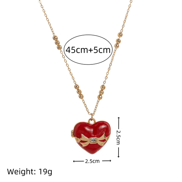 Necklace Pendant Photo Album Opening And Closing Love Shape Heart Copper Mixed Gemstone Setting Electroplating Minimalist Geometric Twist Chain Unisex