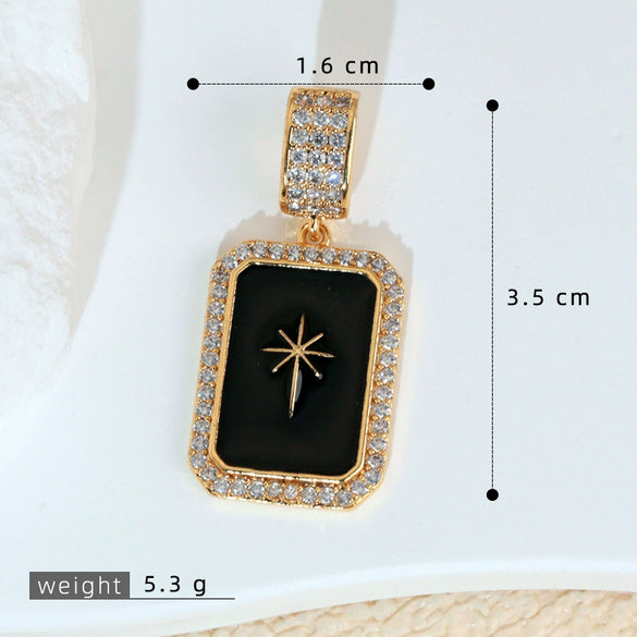 Necklace Pendant Retro Star Black Oil Drop Shield Copper Micropaved Geometric Letters Numbers Text Diy Accessories