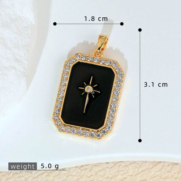 Necklace Pendant Retro Star Black Oil Drop Shield Copper Micropaved Geometric Letters Numbers Text Diy Accessories