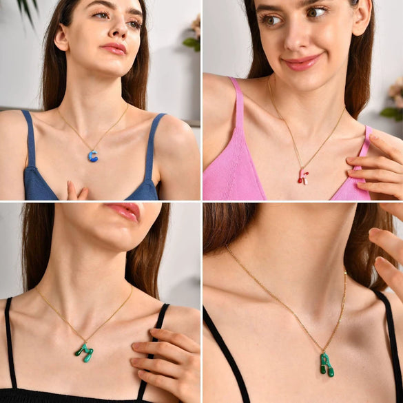Necklace Pendant Stainless Steel Dripping Oil Colorful Enamel Letters Pattern Clavicle Chain