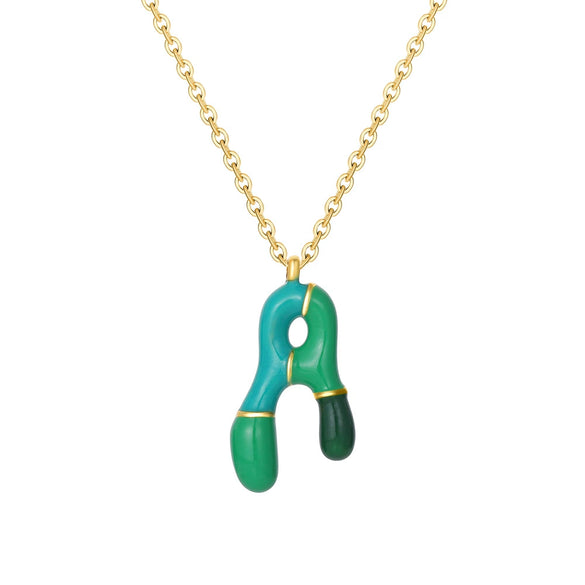 Necklace Pendant Stainless Steel Dripping Oil Colorful Enamel Letters Pattern Clavicle Chain