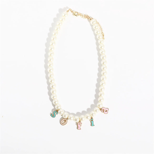 Necklace Pendant Stainless Steel Titanium Steel Pearl Chain Letter Pattern 18K Gold Plated Colorpreserving Dripping Oil