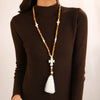 Necklace Plastic Resin Beaded Geometric Plaid Bohemian Cross Pendant Cotton Tassel