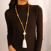 Necklace Plastic Resin Beaded Geometric Plaid Bohemian Cross Pendant Cotton Tassel