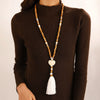 Necklace Plastic Resin Beaded Geometric Plaid Bohemian Cross Pendant Cotton Tassel