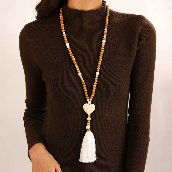Necklace Plastic Resin Beaded Geometric Plaid Bohemian Cross Pendant Cotton Tassel