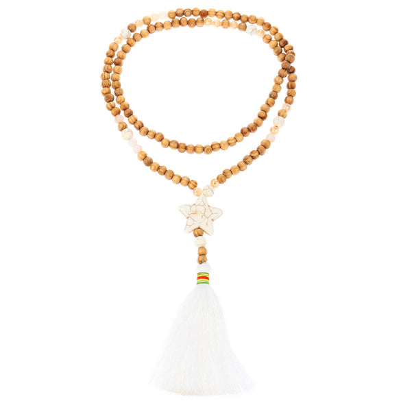 Necklace Plastic Resin Beaded Geometric Plaid Bohemian Cross Pendant Cotton Tassel