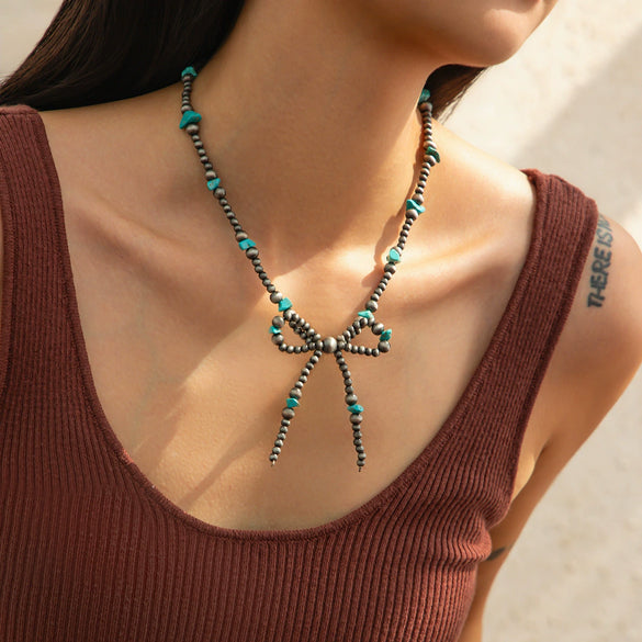 Necklace Plastic Resin Bow Distressed Handmade Electroplated Stacking Style Women's