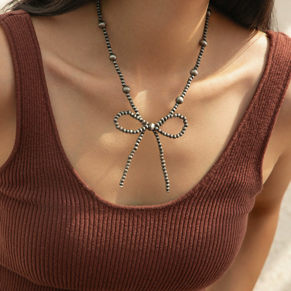 Necklace Plastic Resin Bow Distressed Handmade Electroplated Stacking Style Women's