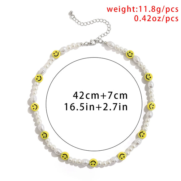 Necklace Plastic Resin Handmade Geometric Hiphop Style Irregular Pearl Yellow Smiley Face Splicing For Men