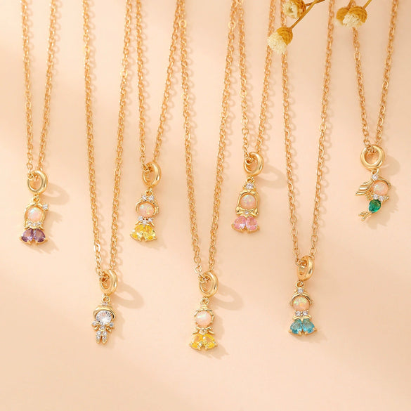 Necklace Princess Sweet Copper Microinlay Goldplated Artificial Gemstones And Semiprecious Stones Pendant