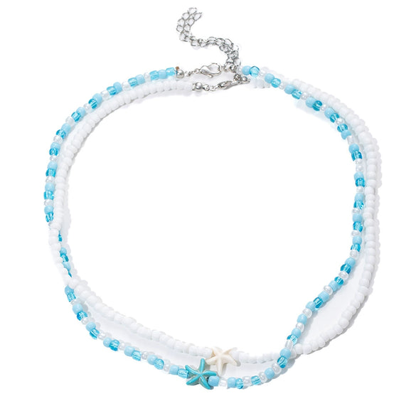 Necklace Resin Animal Zodiac Geometric Electroplating Doublelayer Rice Bead Clavicle Chain For Women