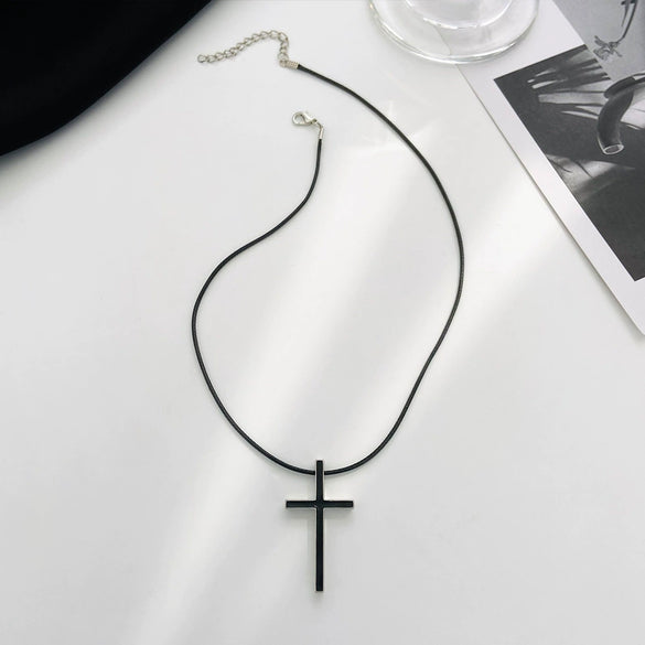 Necklace Retro Geometric Alloy Pendant Leather Rope Chain Electroplating