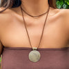 Necklace Retro Round Wood Geometric Handmade Leather Wax Wire Alloy Jewelry