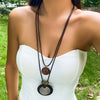 Necklace Retro Round Wood Geometric Handmade Leather Wax Wire Alloy Jewelry