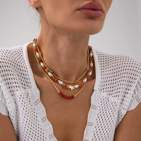 Necklace Rice Beads Handmade Geometric Starfish Pattern Women's