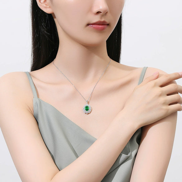 Necklace S925 Pure Silver High Carbon Diamond Aquamarine Marine Zircon Floral Cut Geometric Style For Women