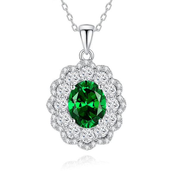 Necklace S925 Pure Silver High Carbon Diamond Aquamarine Marine Zircon Floral Cut Geometric Style For Women