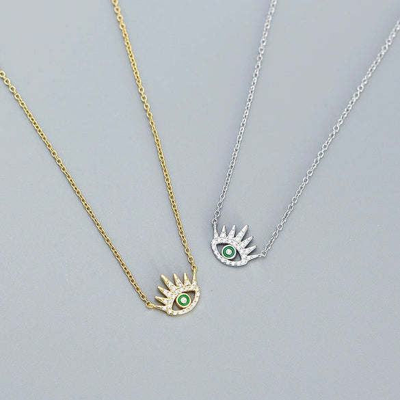 Necklace S925 Silver Cross Chain Geometric Long Eyelashes Devil's Eye Electroplated