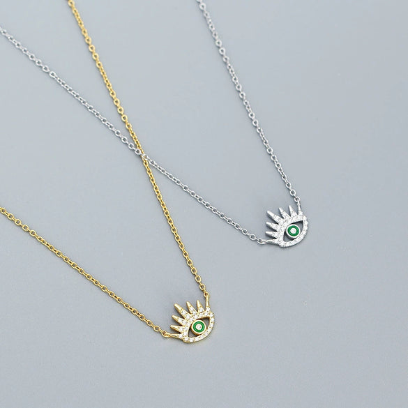 Necklace S925 Silver Cross Chain Geometric Long Eyelashes Devil's Eye Electroplated