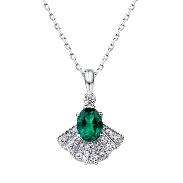 Necklace S925 Silver Geometric Diamond Cultivation Emerald Retro Clavicle Chain Women's