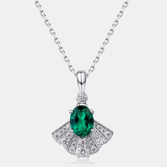 Necklace S925 Silver Geometric Diamond Cultivation Emerald Retro Clavicle Chain Women's