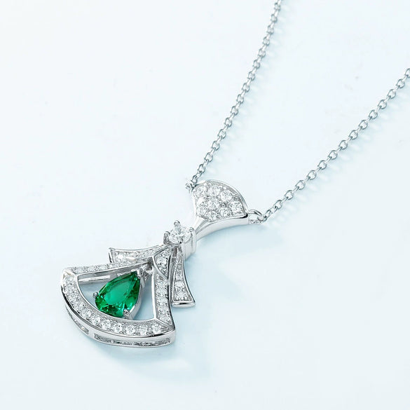 Necklace S925 Silver Geometric Fanshaped Cultivation Emerald Court Vintage Women's