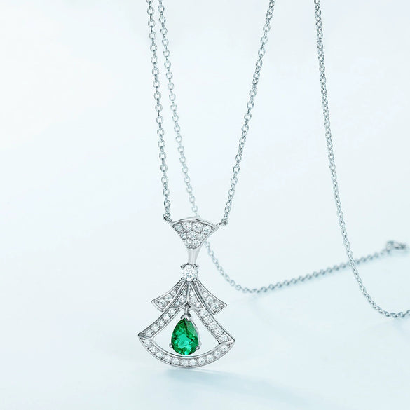 Necklace S925 Silver Geometric Fanshaped Cultivation Emerald Court Vintage Women's