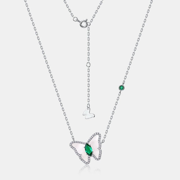 Necklace S925 Silver Inlay Cultivation Emerald Butterfly Geometric Elegant Vintage Style For Women