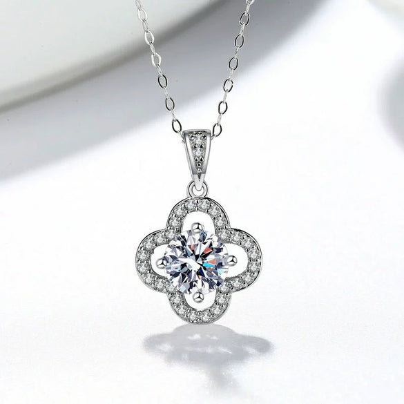 Necklace S925 Sterling Silver Four Leaf Clover Geometric Electroplated
