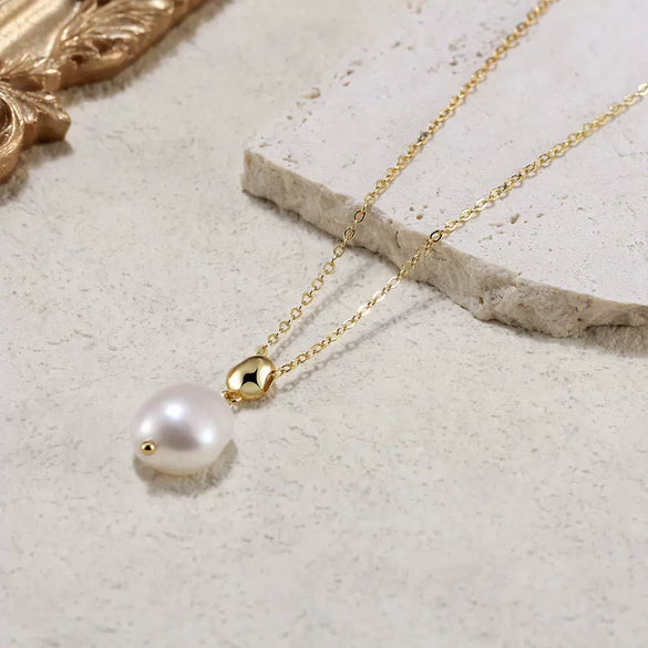 Necklace S925 Sterling Silver Geometric Baroque Pearl Electroplating Women's