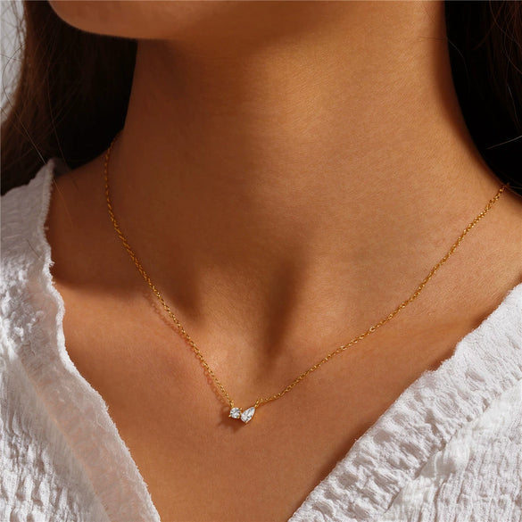 Necklace S925 Sterling Silver Geometric Water Drops Pear Shaped Pendant O Chain Light Luxury Women's