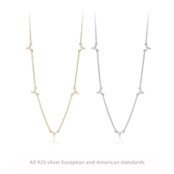 Necklace S925 Sterling Silver Leaf Pattern Minimalist Micro Inlay Zircon Electroplated Women's Jewelry