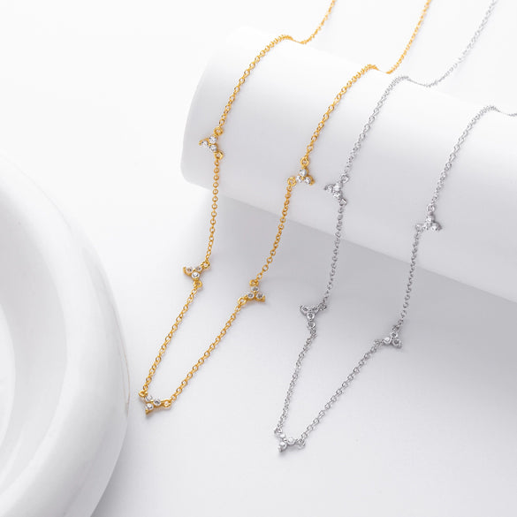 Necklace S925 Sterling Silver Leaf Pattern Minimalist Micro Inlay Zircon Electroplated Women's Jewelry