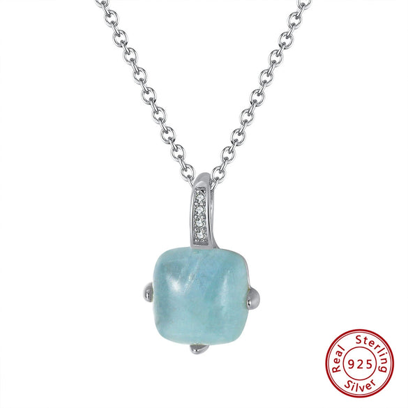 Necklace S925 Sterling Silver Natural Aquamarine 14K Gold Heart Shaped Geometric Cross Chain Electroplated Jewelry