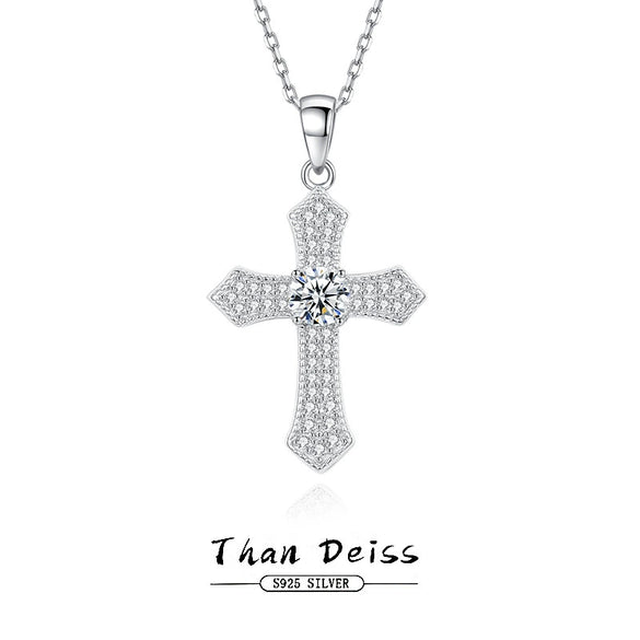 Necklace S925 Sterling Silver Retro Cross Heart Crow Pendant Jewelry Electroplating