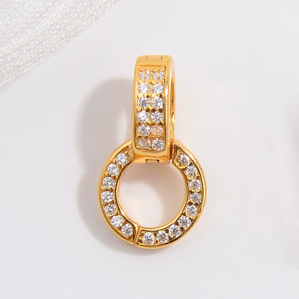Necklace S925 Sterling Silver Round Zirconia Double Ring Pendant Buckle